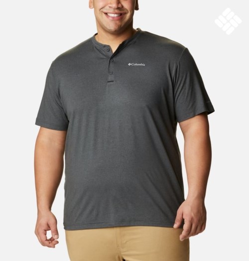 Men's Columbia Tech Trail Short Sleeve Henley T Shirts Dark Grey | Plus Size CA-F4168